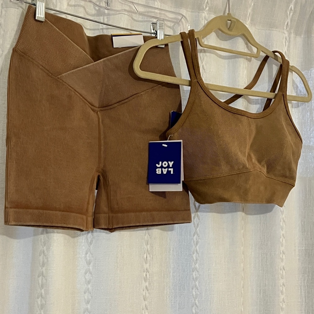 NWT JoyLab Tan Ribbed Activewear Set